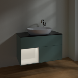 Тумба под раковину Villeroy & Boch Finion 100х50,1 см с подсветкой МДФ оливковый матовый лак/стекло черное матовое F892MTGM