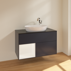 Тумба под раковину Villeroy & Boch Finion 100х50,1 см с подсветкой МДФ темно-синий матовый лак/стекло черное матовое F892MTHG