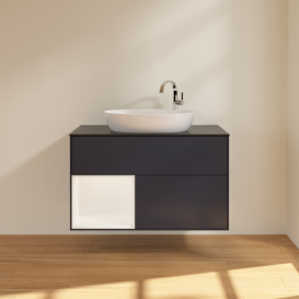 Тумба под раковину Villeroy & Boch Finion 100х50,1 см с подсветкой МДФ темно-синий матовый лак/стекло черное матовое F892MTHG