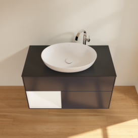 Тумба под раковину Villeroy & Boch Finion 100х50,1 см с подсветкой МДФ темно-синий матовый лак/стекло черное матовое F892MTHG