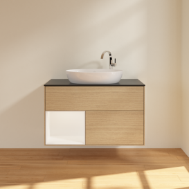 Тумба под раковину Villeroy & Boch Finion 100х50,1 см с подсветкой МДФ шпон дуба/стекло черное матовое F892MTPC