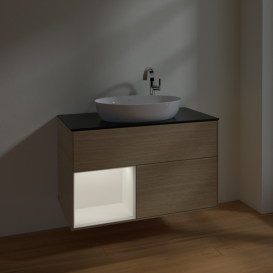 Тумба под раковину Villeroy & Boch Finion 100х50,1 см с подсветкой МДФ шпон дуба/стекло черное матовое F892MTPC