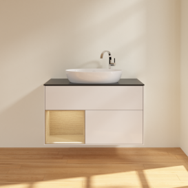 Тумба под раковину Villeroy & Boch Finion 100х50,1 см с подсветкой МДФ глянцевый белый лак/стекло черное матовое F892PCGF