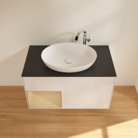 Тумба под раковину Villeroy & Boch Finion 100х50,1 см с подсветкой МДФ глянцевый белый лак/стекло черное матовое F892PCGF