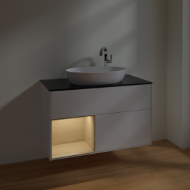 Тумба под раковину Villeroy & Boch Finion 100х50,1 см с подсветкой МДФ глянцевый белый лак/стекло черное матовое F892PCGF