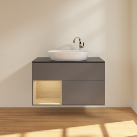 Тумба под раковину Villeroy & Boch Finion 100х50,1 см с подсветкой МДФ антрацит матовый лак/стекло черное матовое F892PCGK