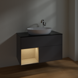 Тумба под раковину Villeroy & Boch Finion 100х50,1 см с подсветкой МДФ антрацит матовый лак/стекло черное матовое F892PCGK