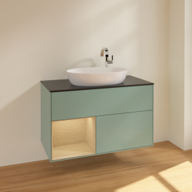 Тумба под раковину Villeroy & Boch Finion 100х50,1 см с подсветкой МДФ оливковый матовый лак/стекло черное матовое F892PCGM