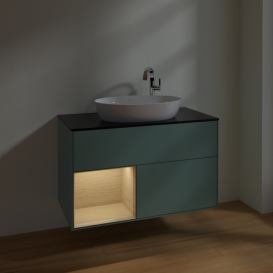 Тумба под раковину Villeroy & Boch Finion 100х50,1 см с подсветкой МДФ оливковый матовый лак/стекло черное матовое F892PCGM