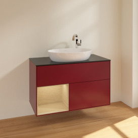 Тумба под раковину Villeroy & Boch Finion 100х50,1 см с подсветкой МДФ пион матовый лак/стекло черное матовое F892PCHB