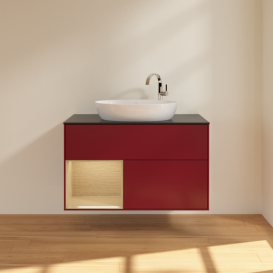 Тумба под раковину Villeroy & Boch Finion 100х50,1 см с подсветкой МДФ пион матовый лак/стекло черное матовое F892PCHB