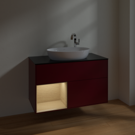 Тумба под раковину Villeroy & Boch Finion 100х50,1 см с подсветкой МДФ пион матовый лак/стекло черное матовое F892PCHB