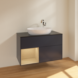 Тумба под раковину Villeroy & Boch Finion 100х50,1 см с подсветкой МДФ темно-синий матовый лак/стекло черное матовое F892PCHG