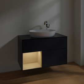 Тумба под раковину Villeroy & Boch Finion 100х50,1 см с подсветкой МДФ темно-синий матовый лак/стекло черное матовое F892PCHG