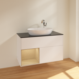 Тумба под раковину Villeroy & Boch Finion 100х50,1 см с подсветкой МДФ белый матовый лак/стекло черное матовое F892PCMT