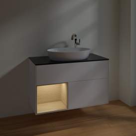 Тумба под раковину Villeroy & Boch Finion 100х50,1 см с подсветкой МДФ белый матовый лак/стекло черное матовое F892PCMT