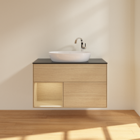 Тумба под раковину Villeroy & Boch Finion 100х50,1 см с подсветкой МДФ шпон дуба/стекло черное матовое F892PCPC