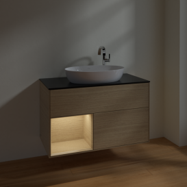 Тумба под раковину Villeroy & Boch Finion 100х50,1 см с подсветкой МДФ шпон дуба/стекло черное матовое F892PCPC