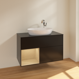 Тумба под раковину Villeroy & Boch Finion 100х50,1 см с подсветкой МДФ черный матовый лак/стекло черное матовое F892PCPD