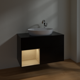 Тумба под раковину Villeroy & Boch Finion 100х50,1 см с подсветкой МДФ черный матовый лак/стекло черное матовое F892PCPD