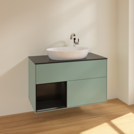 Тумба под раковину Villeroy & Boch Finion 100х50,1 см с подсветкой МДФ оливковый матовый лак/стекло черное матовое F892PDGM
