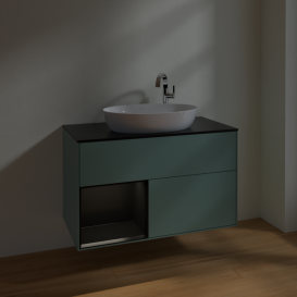 Тумба под раковину Villeroy & Boch Finion 100х50,1 см с подсветкой МДФ оливковый матовый лак/стекло черное матовое F892PDGM