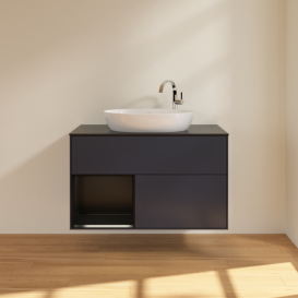 Тумба под раковину Villeroy & Boch Finion 100х50,1 см с подсветкой МДФ темно-синий матовый лак/стекло черное матовое F892PDHG