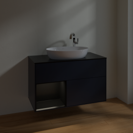Тумба под раковину Villeroy & Boch Finion 100х50,1 см с подсветкой МДФ темно-синий матовый лак/стекло черное матовое F892PDHG