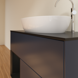 Тумба под раковину Villeroy & Boch Finion 100х50,1 см с подсветкой МДФ темно-синий матовый лак/стекло черное матовое F892PDHG