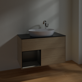Тумба под раковину Villeroy & Boch Finion 100х50,1 см с подсветкой МДФ шпон дуба/стекло черное матовое F892PDPC