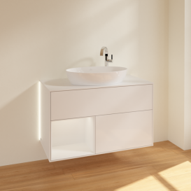 Тумба под раковину Villeroy & Boch Finion 100х50,1 см с подсветкой МДФ глянцевый белый лак/стекло белое матовое G891GFGF