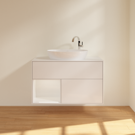 Тумба под раковину Villeroy & Boch Finion 100х50,1 см с подсветкой МДФ глянцевый белый лак/стекло белое матовое G891GFGF