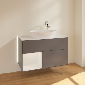 Тумба под раковину Villeroy & Boch Finion 100х50,1 см с подсветкой МДФ антрацит матовый лак/стекло белое матовое G891GFGK