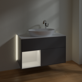 Тумба под раковину Villeroy & Boch Finion 100х50,1 см с подсветкой МДФ антрацит матовый лак/стекло белое матовое G891GFGK