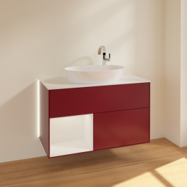 Тумба под раковину Villeroy & Boch Finion 100х50,1 см с подсветкой МДФ пион матовый лак/стекло белое матовое G891GFHB