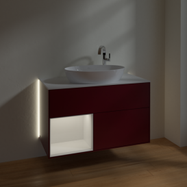 Тумба под раковину Villeroy & Boch Finion 100х50,1 см с подсветкой МДФ пион матовый лак/стекло белое матовое G891GFHB