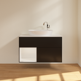 Тумба под раковину Villeroy & Boch Finion 100х50,1 см с подсветкой МДФ черный матовый лак/стекло белое матовое G891GFPD