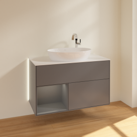 Тумба под раковину Villeroy & Boch Finion 100х50,1 см с подсветкой МДФ антрацит матовый лак/стекло белое матовое G891GKGK