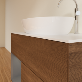 Тумба под раковину Villeroy & Boch Finion 100х50,1 см с подсветкой МДФ шпон грецкого ореха/стекло белое матовое G891GKGN