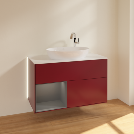 Тумба под раковину Villeroy & Boch Finion 100х50,1 см с подсветкой МДФ пион матовый лак/стекло белое матовое G891GKHB