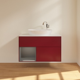 Тумба под раковину Villeroy & Boch Finion 100х50,1 см с подсветкой МДФ пион матовый лак/стекло белое матовое G891GKHB