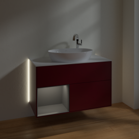 Тумба под раковину Villeroy & Boch Finion 100х50,1 см с подсветкой МДФ пион матовый лак/стекло белое матовое G891GKHB