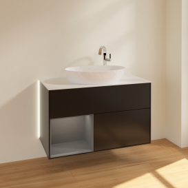 Тумба под раковину Villeroy & Boch Finion 100х50,1 см с подсветкой МДФ черный матовый лак/стекло белое матовое G891GKPD