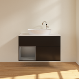 Тумба под раковину Villeroy & Boch Finion 100х50,1 см с подсветкой МДФ черный матовый лак/стекло белое матовое G891GKPD