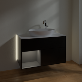 Тумба под раковину Villeroy & Boch Finion 100х50,1 см с подсветкой МДФ черный матовый лак/стекло белое матовое G891GKPD