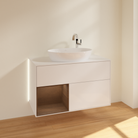 Тумба под раковину Villeroy & Boch Finion 100х50,1 см с подсветкой МДФ глянцевый белый лак/стекло белое матовое G891GNGF