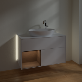 Тумба под раковину Villeroy & Boch Finion 100х50,1 см с подсветкой МДФ глянцевый белый лак/стекло белое матовое G891GNGF