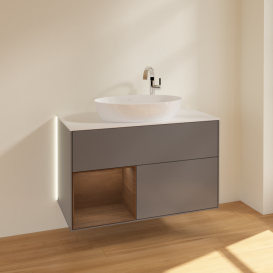 Тумба под раковину Villeroy & Boch Finion 100х50,1 см с подсветкой МДФ антрацит матовый лак/стекло белое матовое G891GNGK