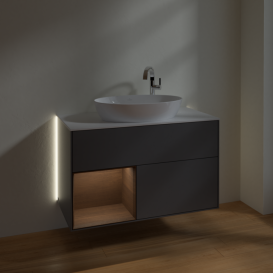 Тумба под раковину Villeroy & Boch Finion 100х50,1 см с подсветкой МДФ антрацит матовый лак/стекло белое матовое G891GNGK