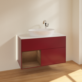 Тумба под раковину Villeroy & Boch Finion 100х50,1 см с подсветкой МДФ пион матовый лак/стекло белое матовое G891GNHB